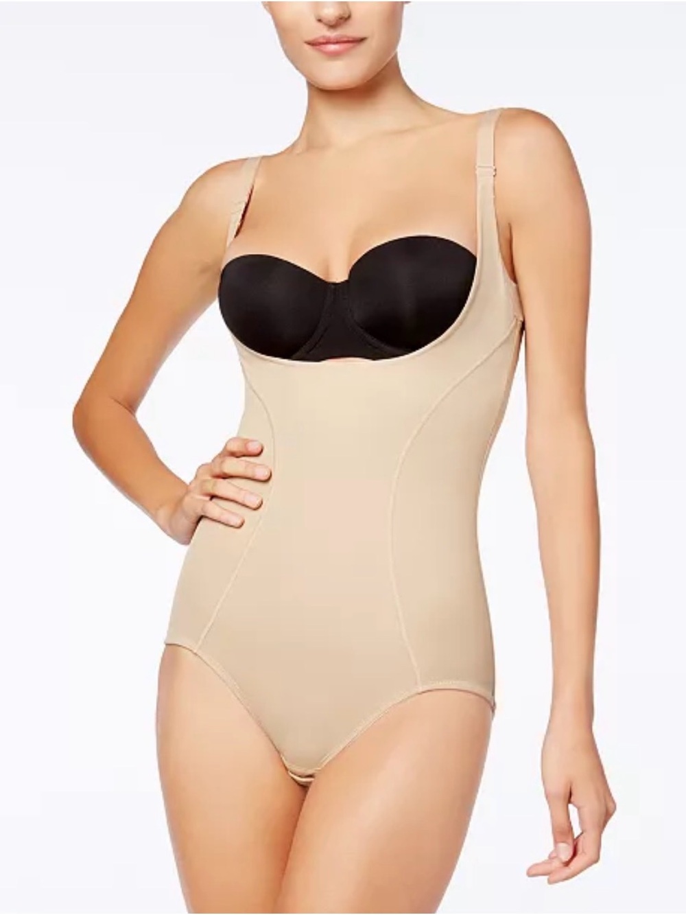 Maidenform 2656 Firm Control Open Bust Bodysuit Nude Size M NWT